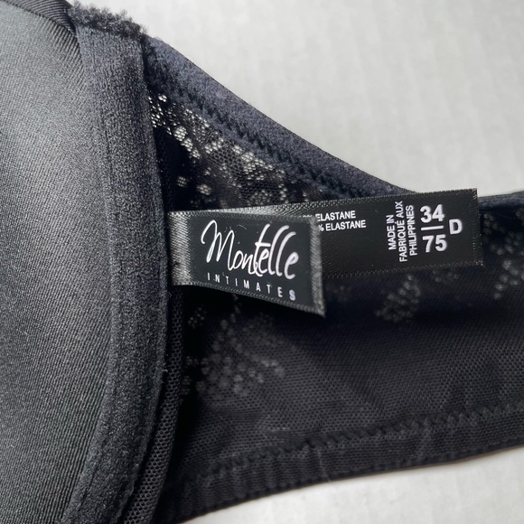 Montelle Racerback T-Shirt Bra 34D Front Closure Lace Detail Molded Cups Black - Picture 9 of 14